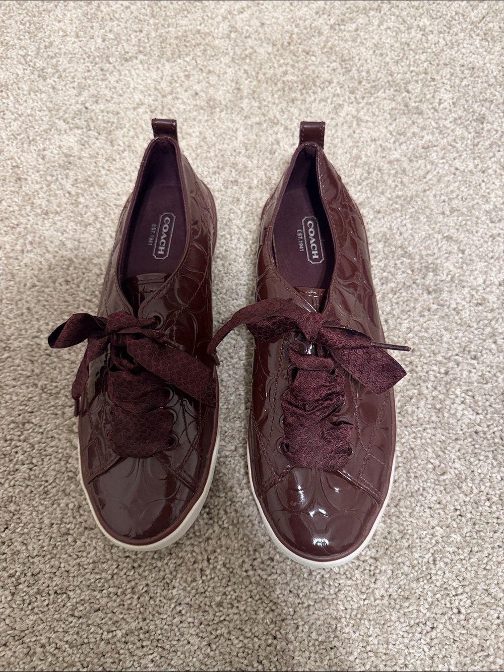 Coach Patent Leather Sneakers in Deep Burgundy